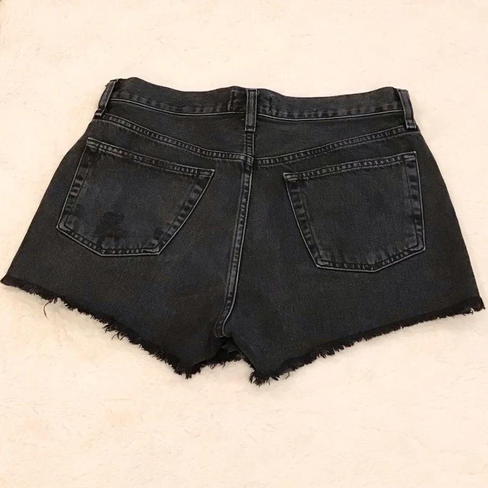 AGOLDE 27 (US 4) Parker Denim Shorts Black High Rise Women’s Distressed Button